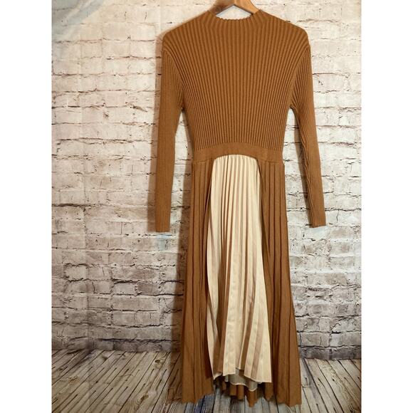 Chicwish Front Pleats Splicing Dress Womens Large Copper & Cream Pleated Layered - Picture 1 of 13
